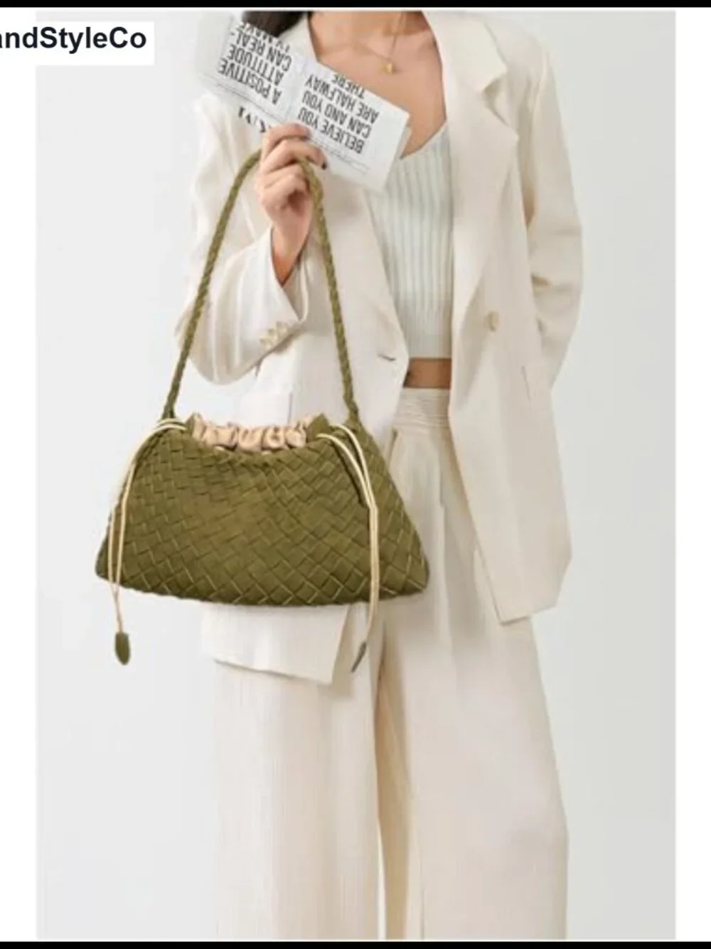 Woven Slouchy Suede Hobo Shoulder Bag Faux Leather Tote Purse